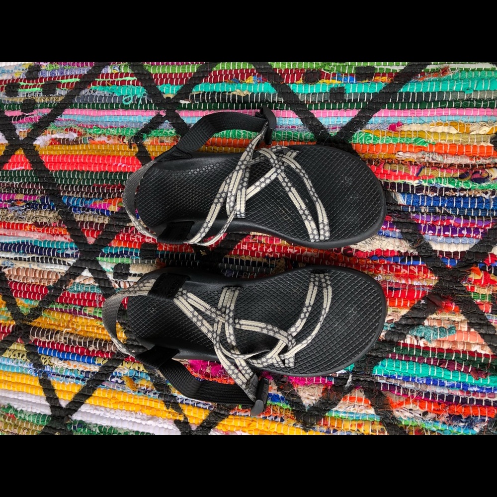 White and grey chacos